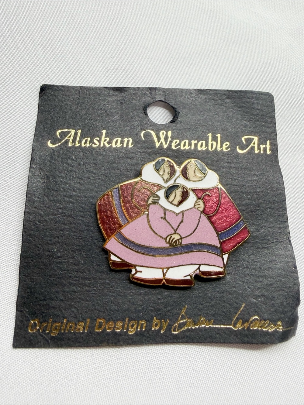 NEW Barbara Lavellee Inuit Women Alaskan Wearable Art Enamel Brooch